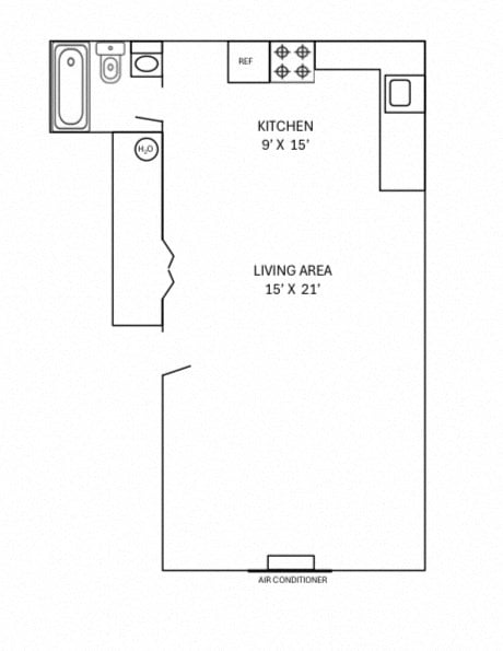 Floor plan for studio, 1 bath, 505 sqft
